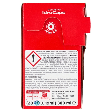 Omino Bianco Detersivo IdroCaps Igiene+ Freschezza Alpina 20 x 19 ml